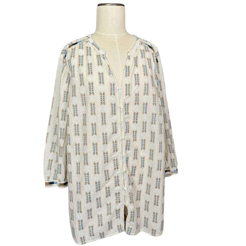 J. Jill Pure Jill Tunic Top Women's XL Petite Embroidered Shirt Missing Button